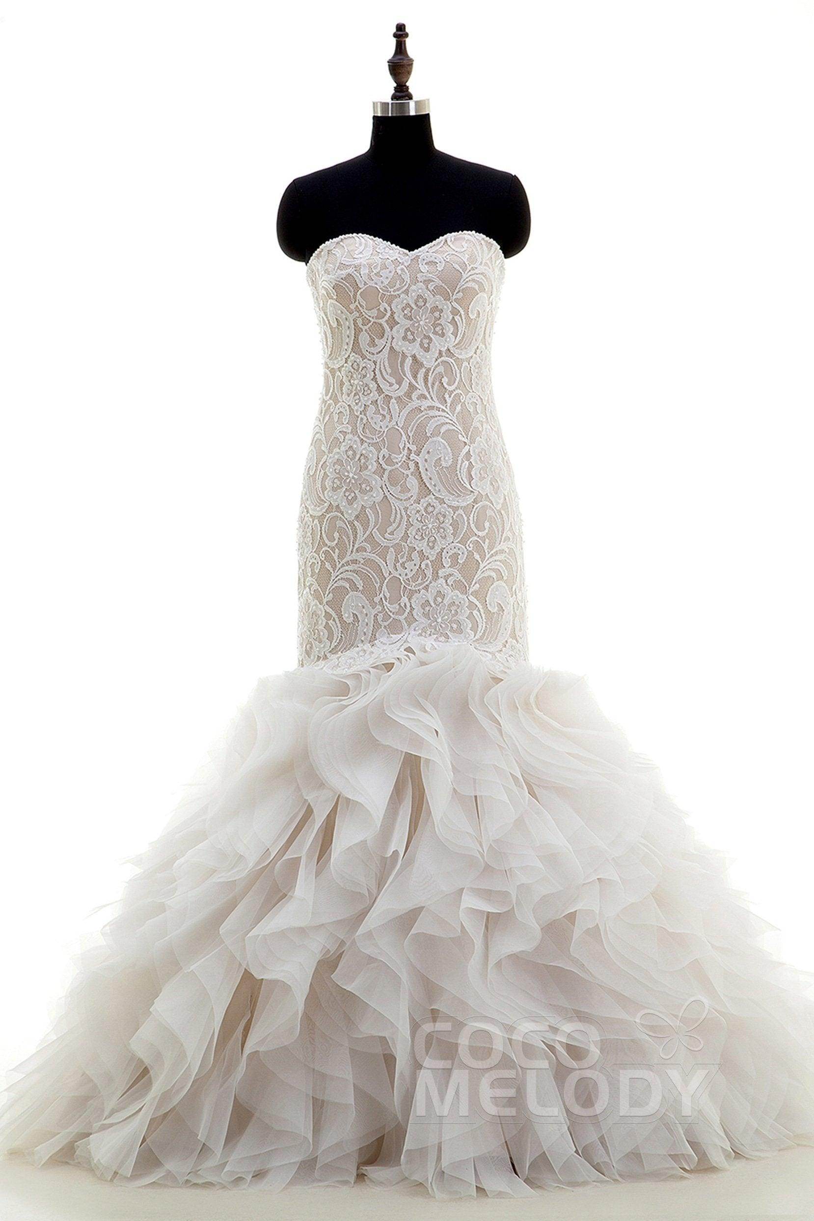 Mermaid Court Train Organza and Lace Wedding Dress CWLT16002 - COCOMELODY